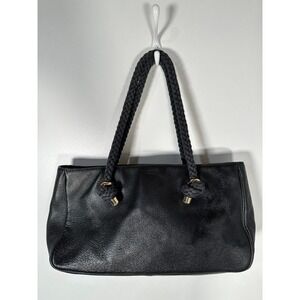 Kate‎ Spade Parker Rope Handle Bag Black Leather Braided Handles Baguette Purse